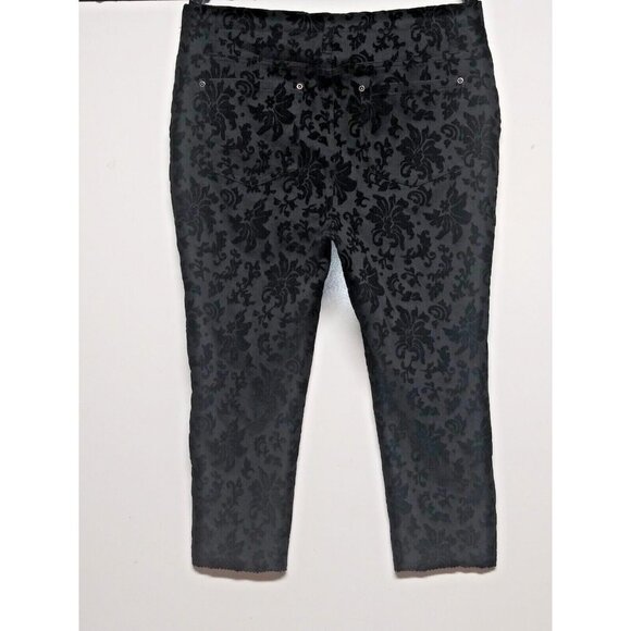 Womens baroque pants flock print black 1X ( 16W) stretch Faded Glory tapered EUC - Picture 2 of 9
